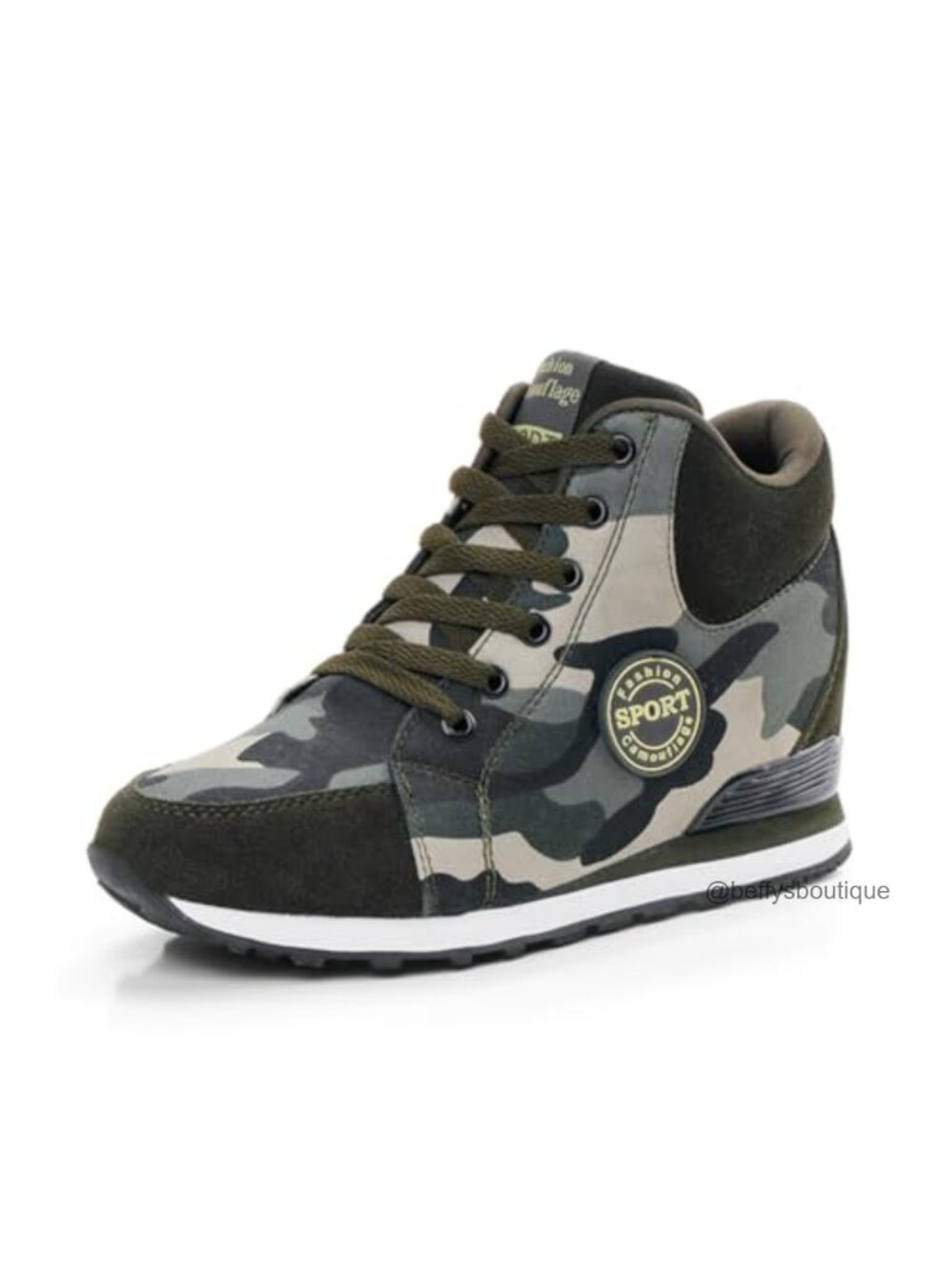 Women's Camouflage Canvas Platform Sneakers Hidden Wedge Lace-Up Casual Shoes